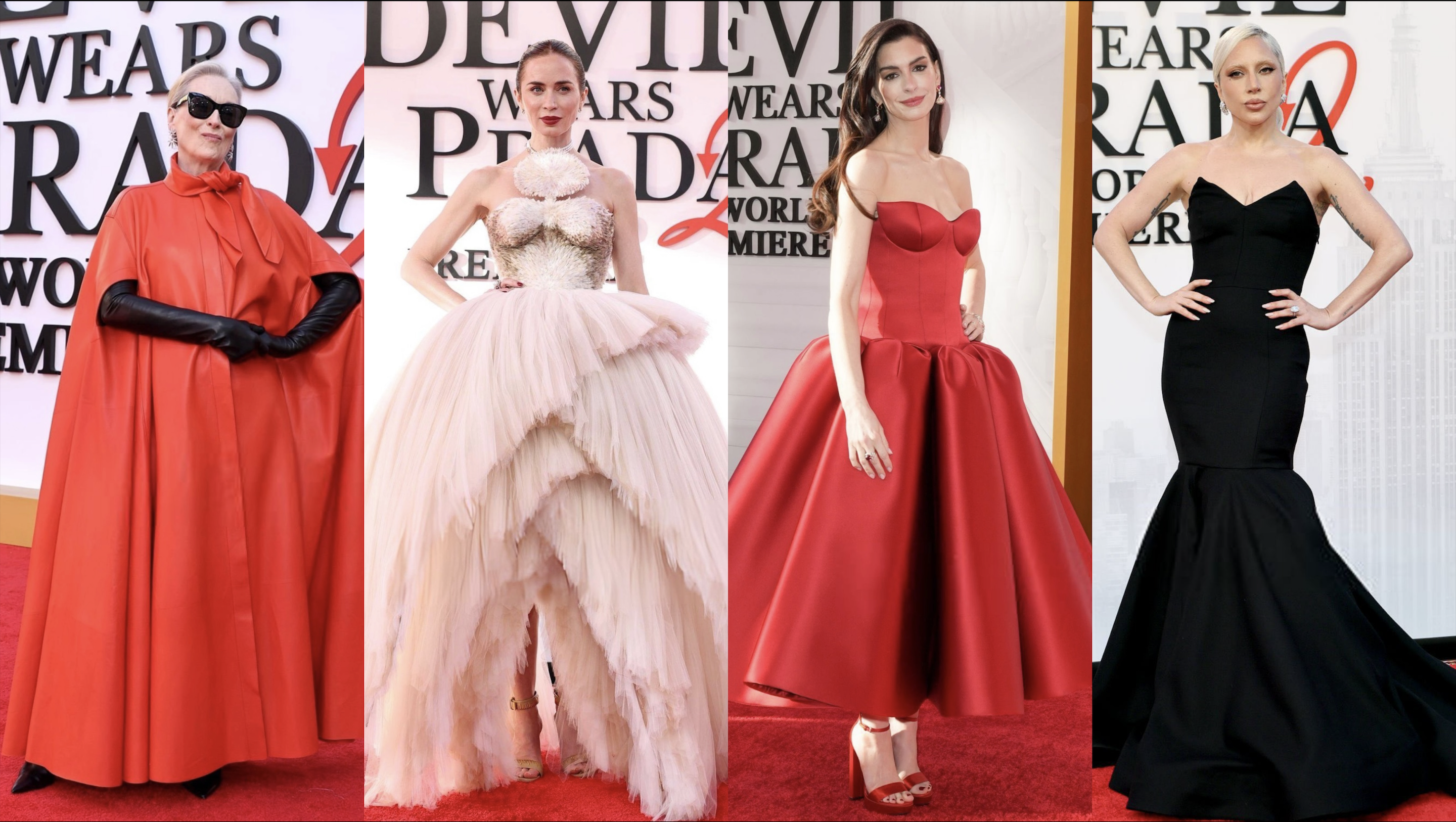 Los impresionantes looks de Anne Hathaway, Emily Blunt, Meryl Streep y Lady Gaga en el estreno de The Devil Wears Prada 2